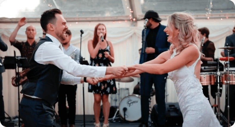 Bride and Groom dancing at a wedding.